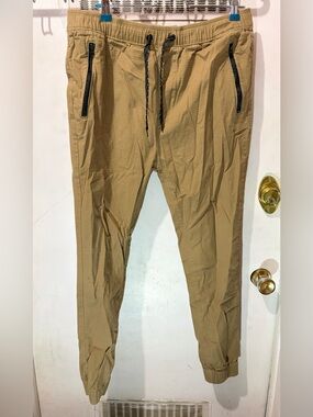Urban Heritage Men's Tan Chino Jogger Pants with Black Trim